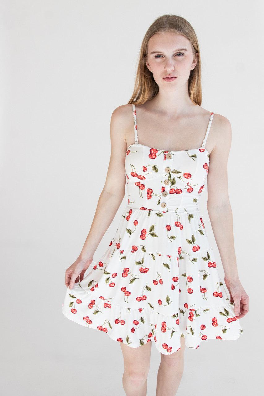 Cherry Print Tiered Mini Dress Product Image