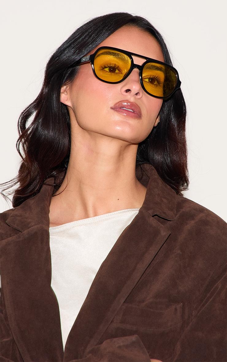 Black Plastic Frame Colored Lens Aviator Sunglasses Product Image