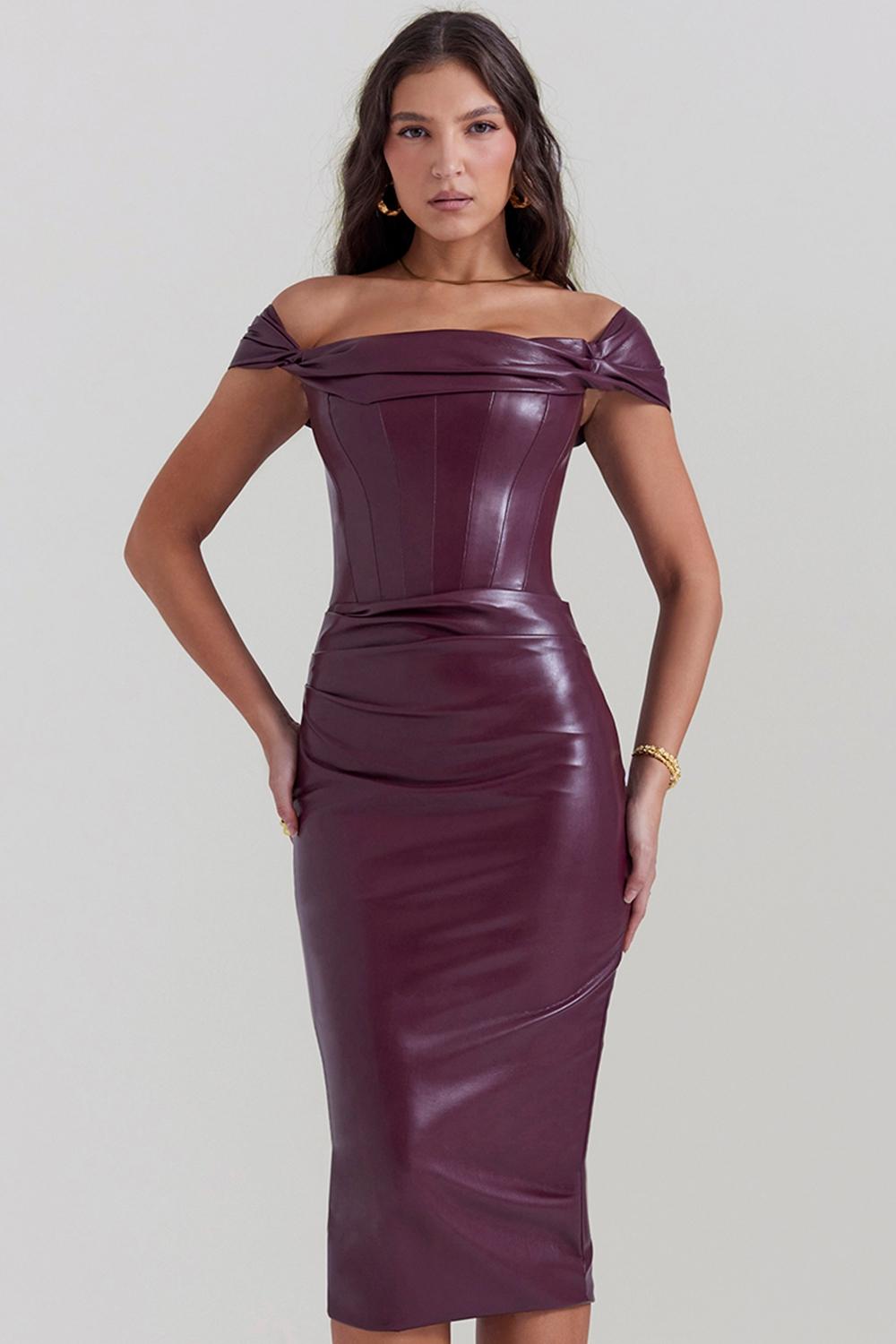 Raven  mulberry vegan leather corset dress - sale Product Image