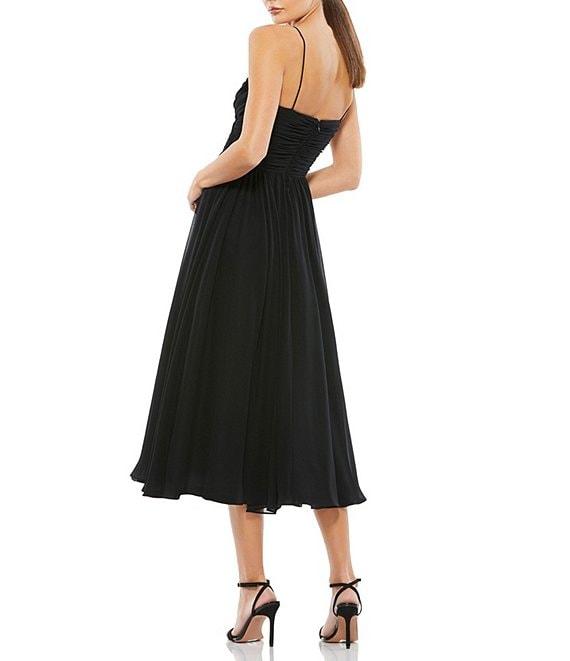 Mac Duggal Chiffon V-Neck Sleeveless Faux Wrap Flowy Midi Dress Product Image