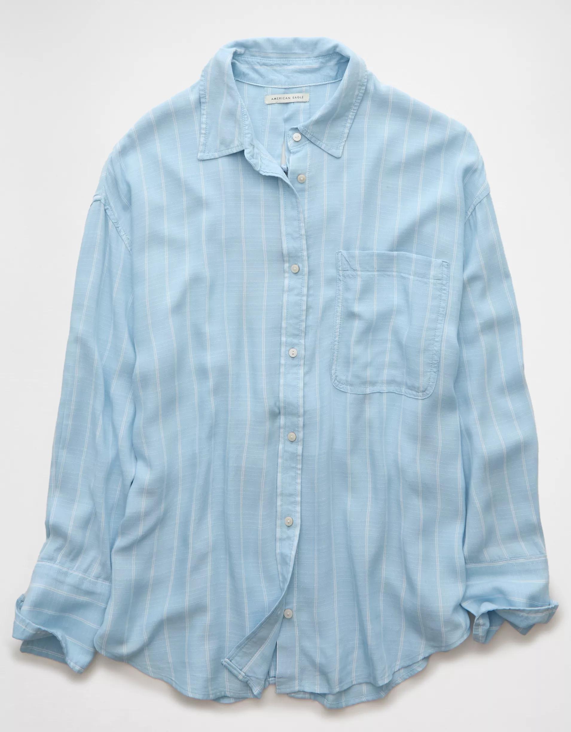 AE Long-Sleeve Tie Back Button-Up Shirt Product Image