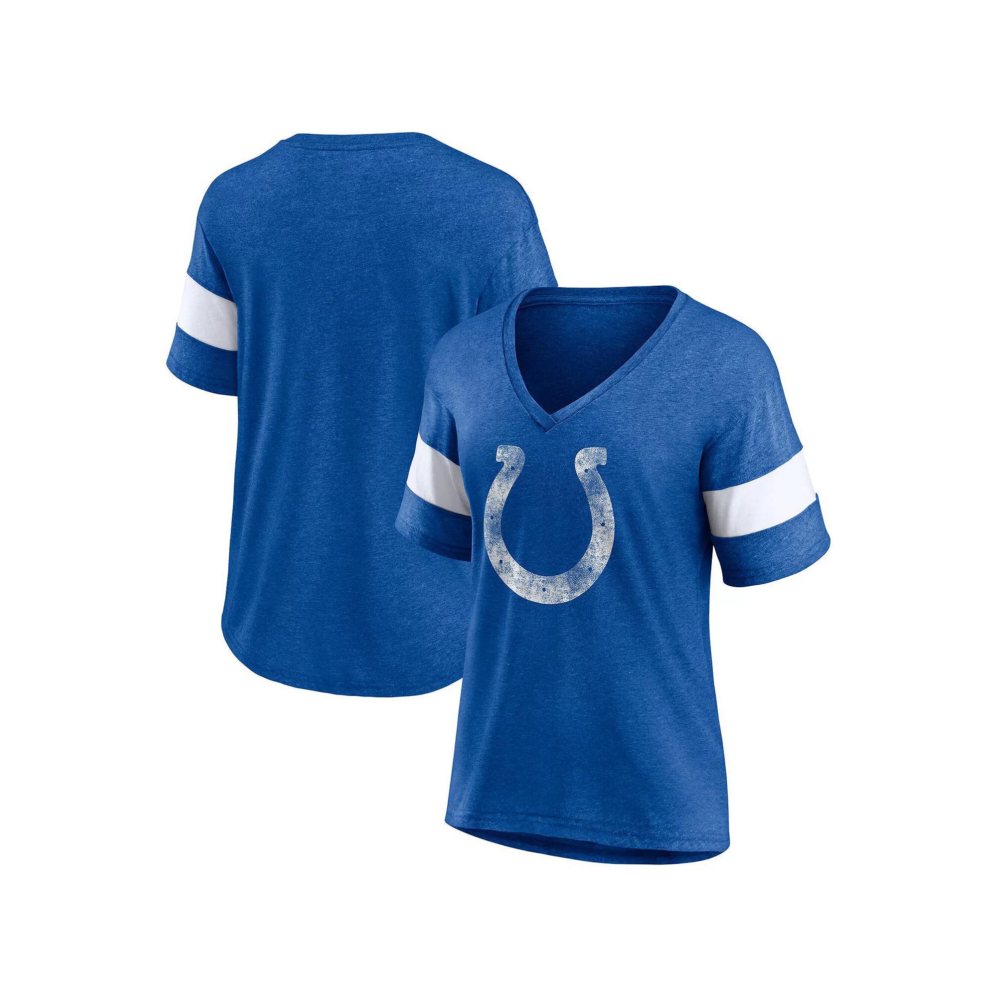 Women's Fanatics Heathered Royal/White Indianapolis Colts Distressed Team Tri-Blend V-Neck T-Shirt, Size: Small, Blue Product Image