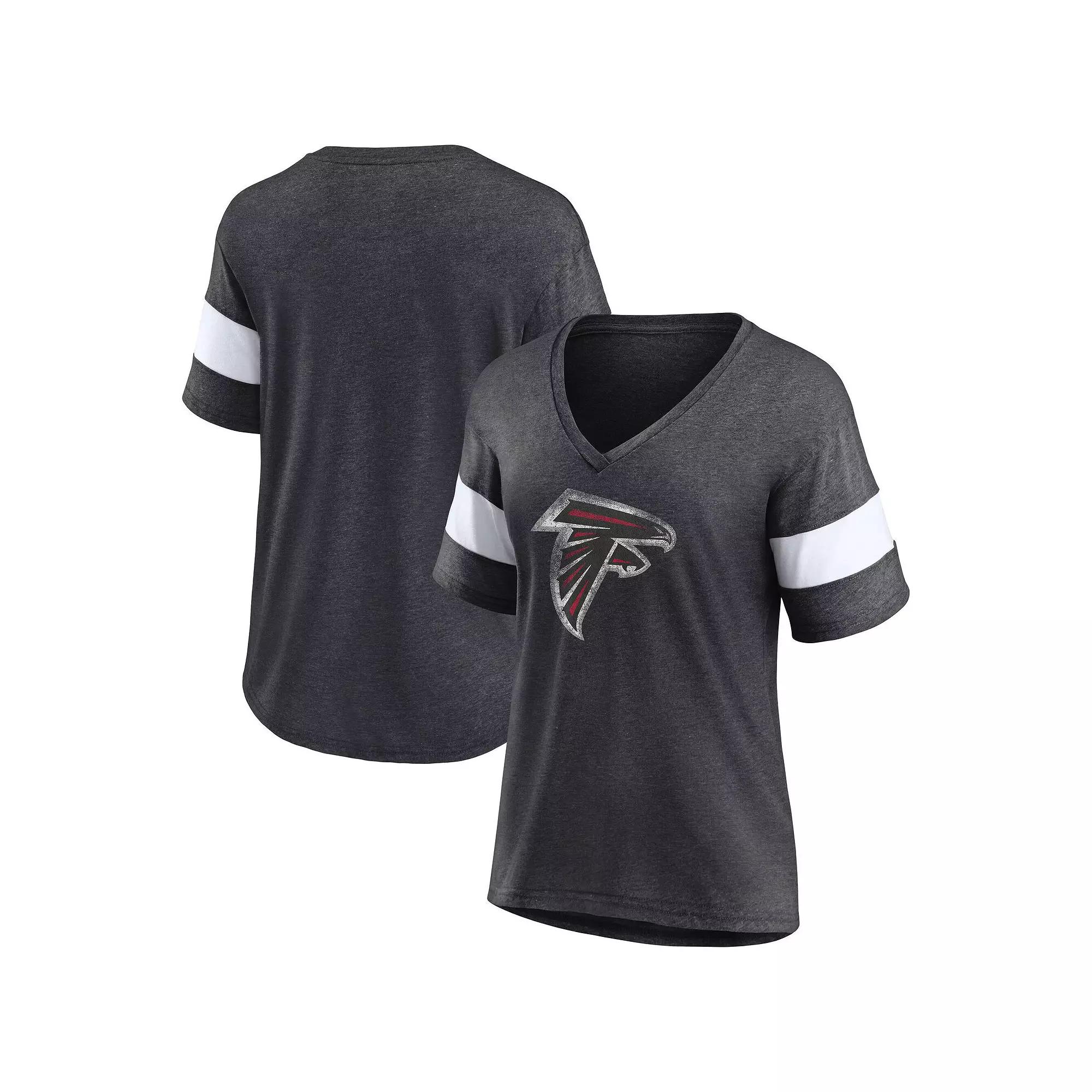 Women's Fanatics Heathered Charcoal/White Atlanta Falcons Distressed Team Tri-Blend V-Neck T-Shirt,  Product Image