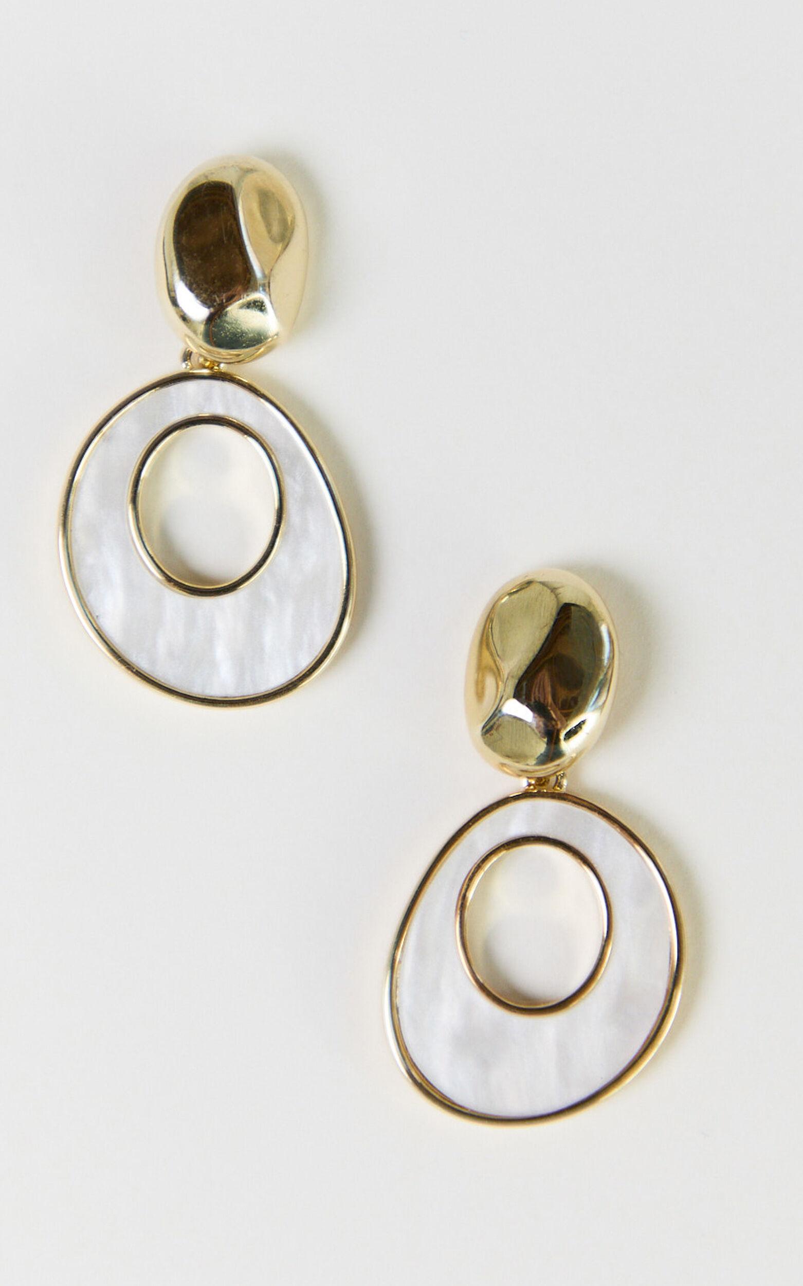 Leah Earrings - Pearl Drop Oval Earrings in Gold Product Image