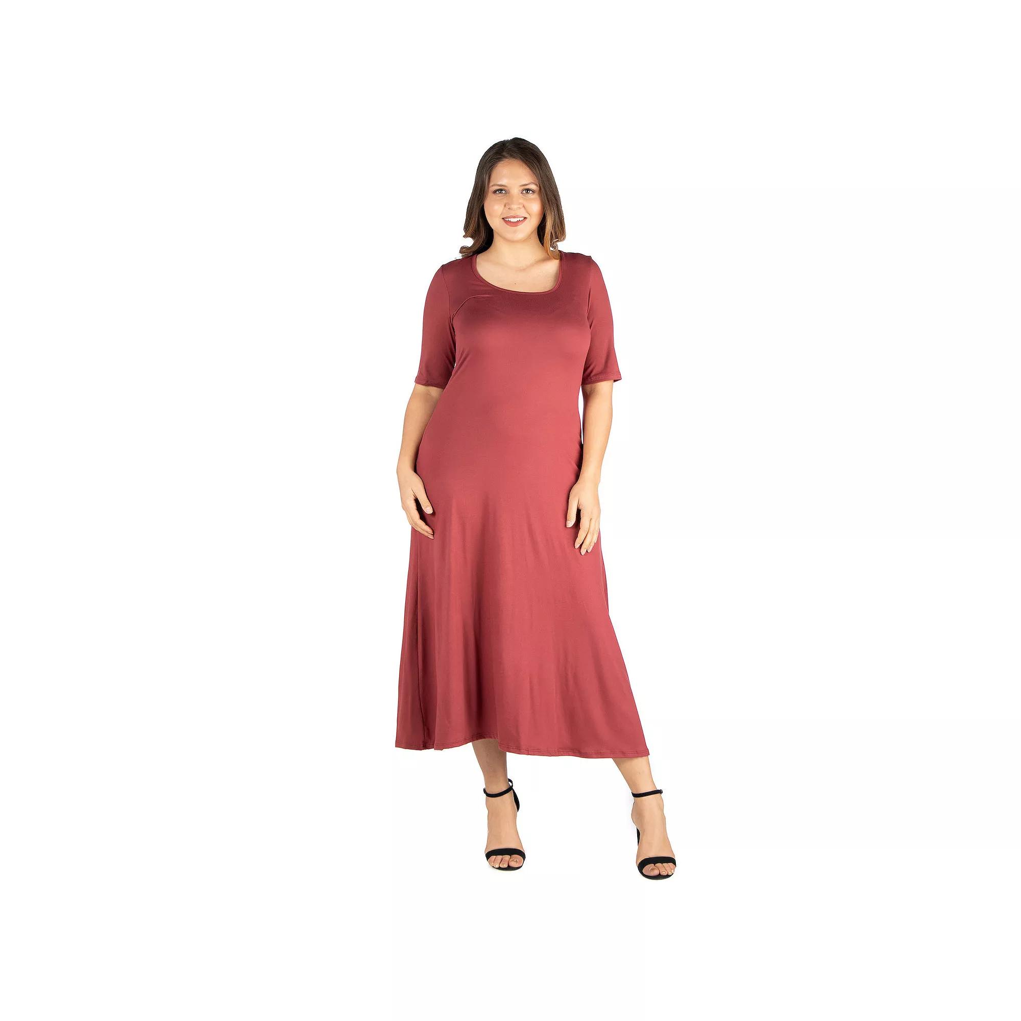 Plus Size 24seven Comfort Apparel Elbow Length Sleeve Maxi Dress, Women's, Size: 2XL, Brown Product Image