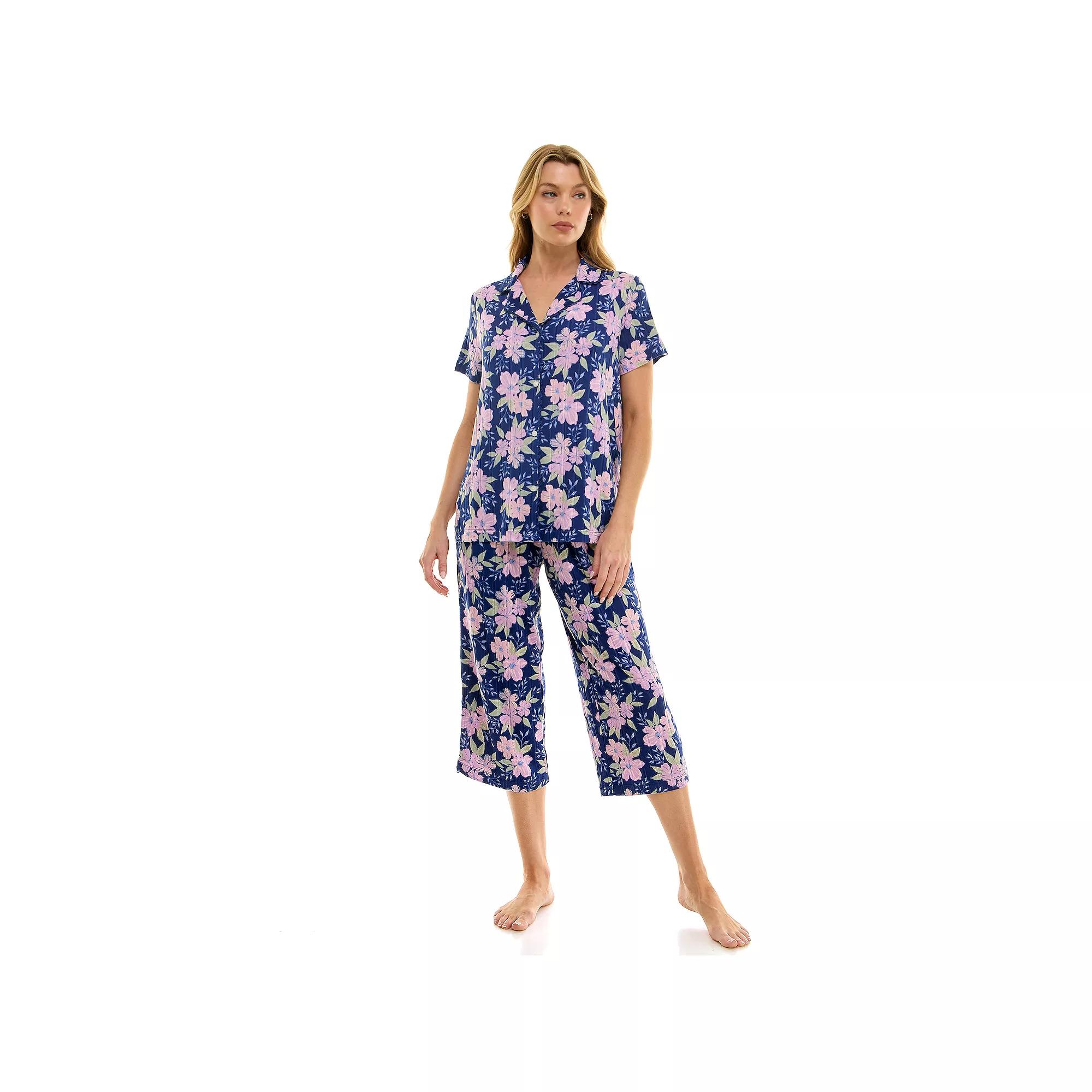 Petite Croft & Barrow® Wonderluxe Pajama Top & Pajama Capri Pants Set, Women's, Size: XS Petite, Contessa Floral Product Image