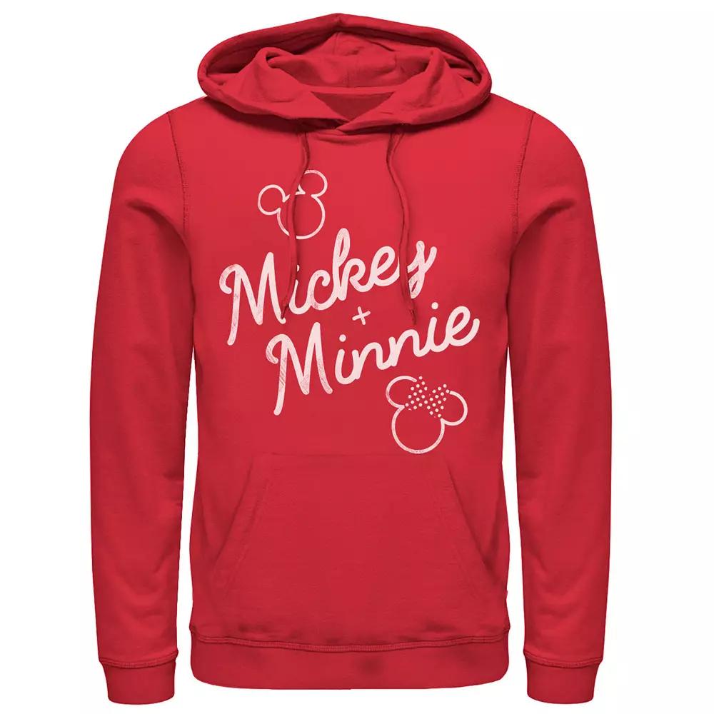 Men's Dinsey Mickey Plus Minnie Mouse Outline Hoodie, Size: Large, Red Product Image