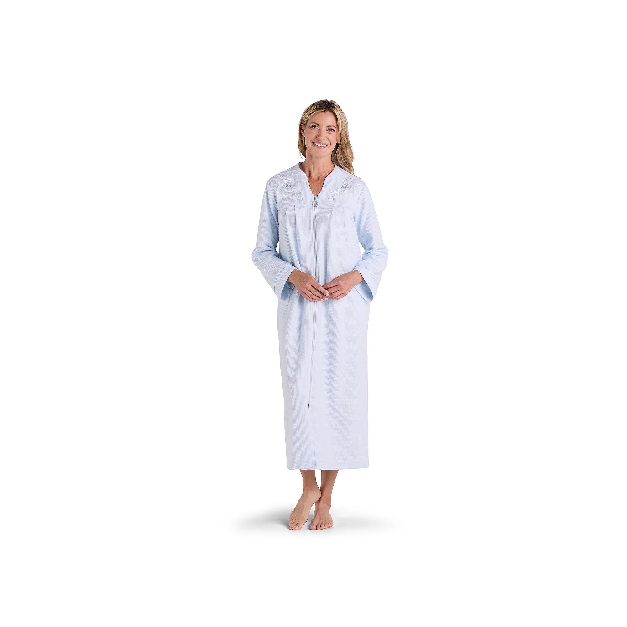 Petite Miss Elaine Essentials Brushed Waffle Long Zip Robe, Women's, Size: Large Petite, Light Blue Product Image