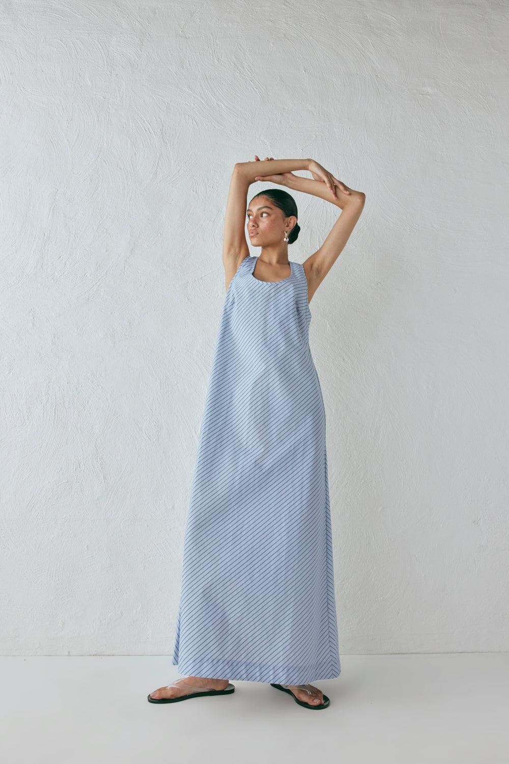 Kajal Maxi Dress Blue Stripe Product Image