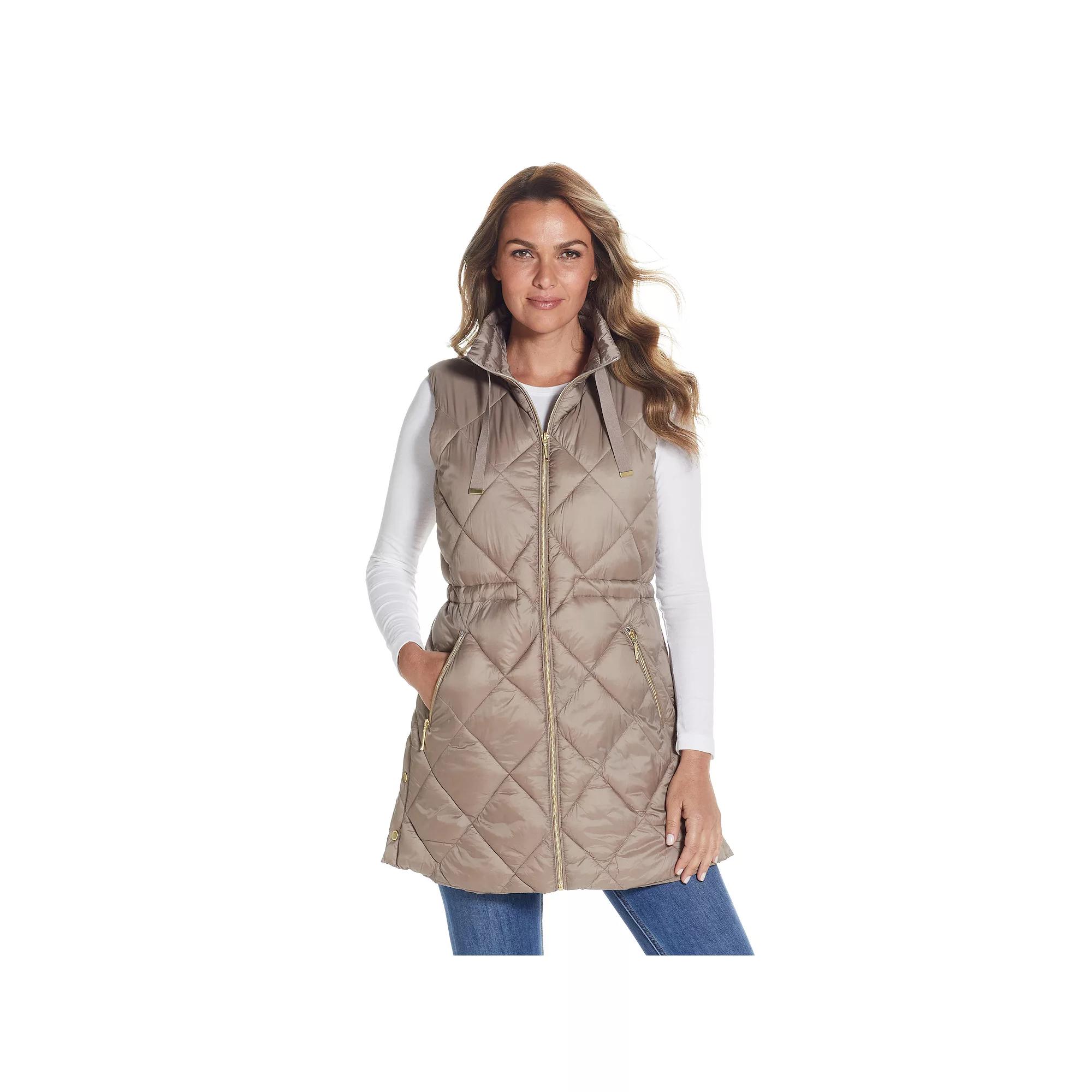 Women's Weathercast Diamond Quilted Puffer Longline Vest with Cinched Waist, Size: Small, Black Product Image