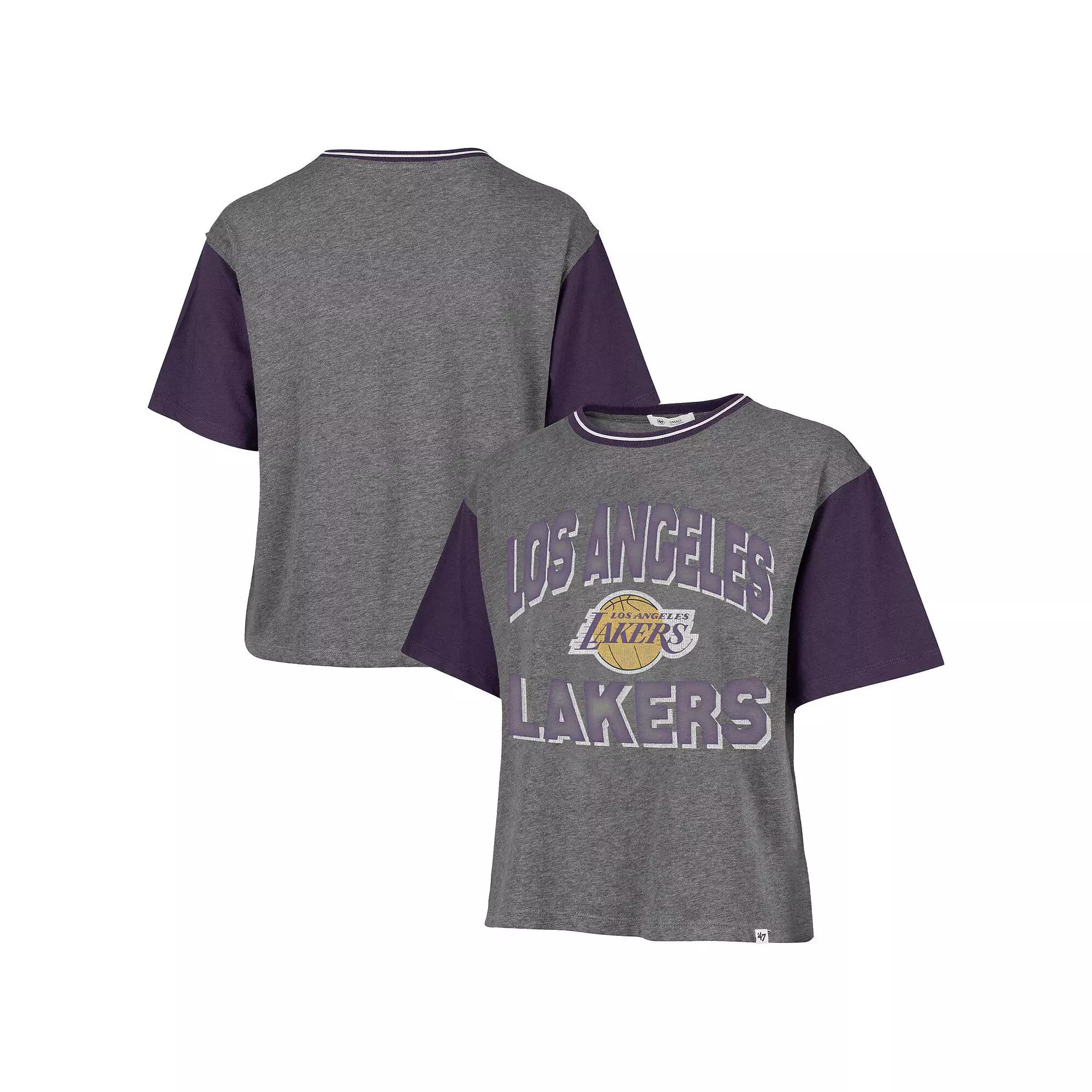 Women's '47 Gray Los Angeles Lakers Rise Clubhouse Ziggy Color Block T-Shirt,  Product Image