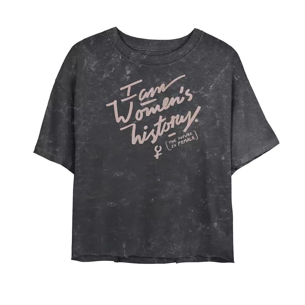 Juniors' Distress I Am Women's History The Future Is Female Mineral Wash Crop Tee, Girl's, Size: XXL, Black Product Image
