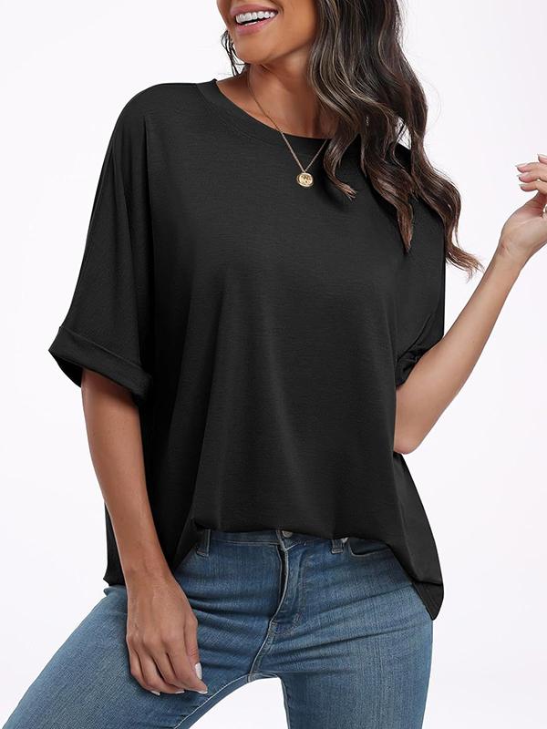 Raglan Sleeve Solid Color Split-Joint Round-Neck T-Shirts Product Image