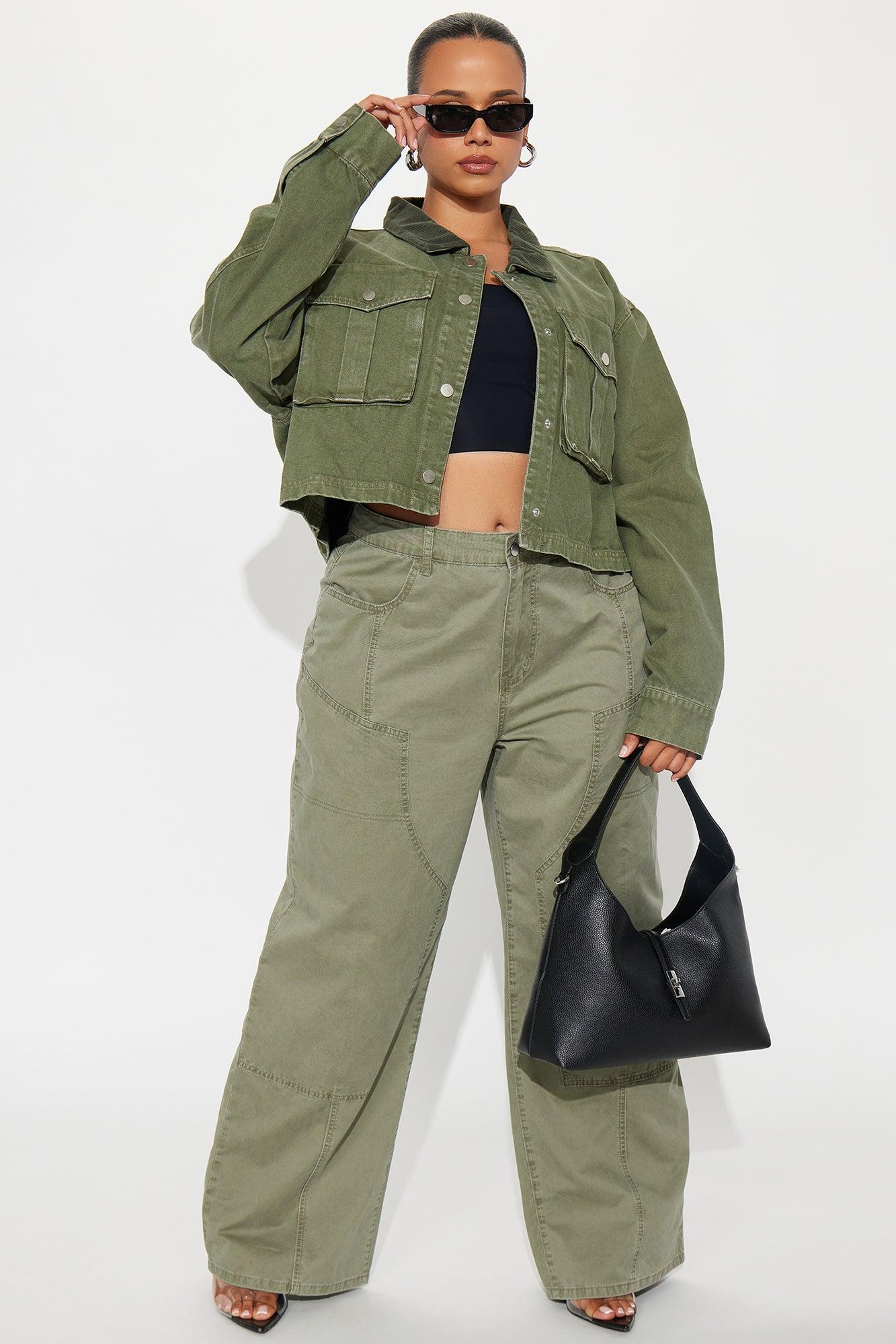 Cleo Cargo Trucker Jacket - Olive Female Product Image