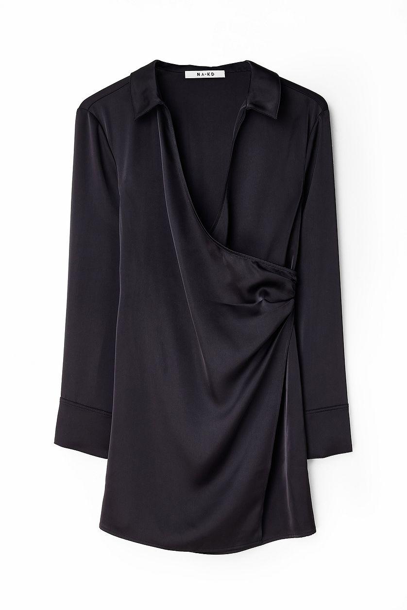 Wrap Satin Mini Shirt Dress Product Image