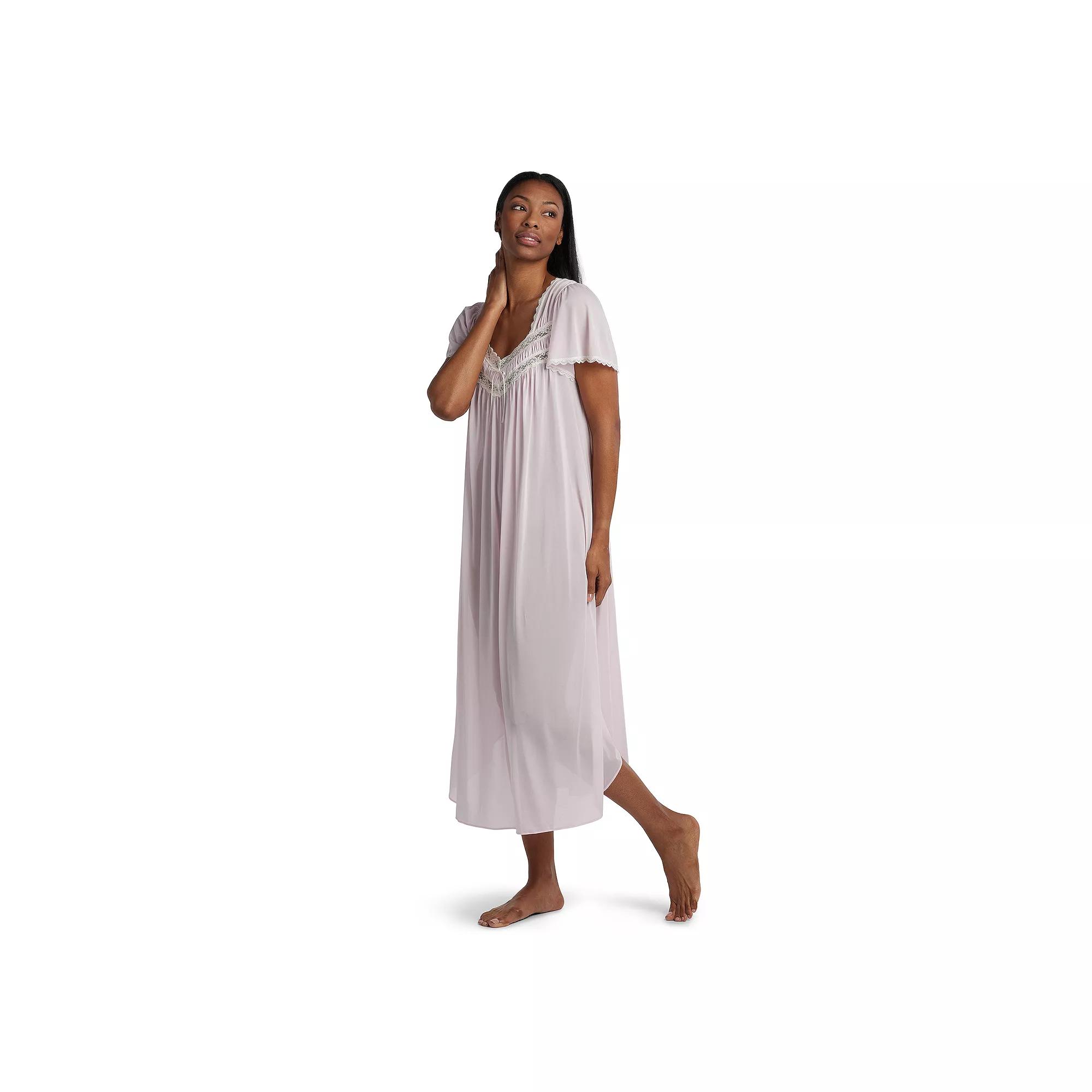 Women's Miss Elaine Essentials Silk Essence Tricot Short Sleeve Long Nightgown,  Product Image