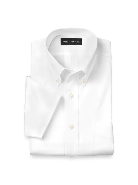 Non-Iron Cotton Pinpoint Solid Button Down Collar Short Sleeve Dress Shirt - White Product Image