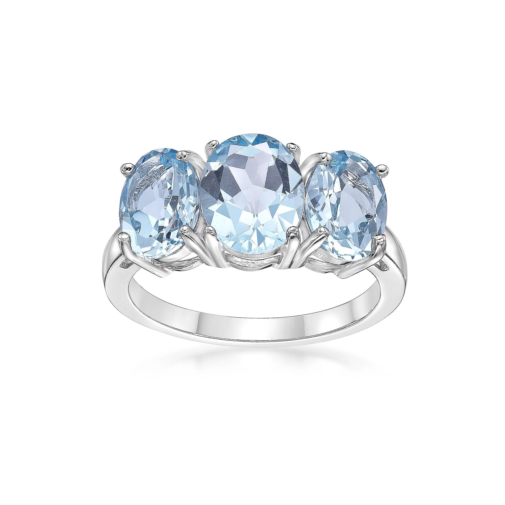 Gemminded Sterling Silver Blue Topaz 3-Stone Oval Ring, Women's, Size: 8 Product Image
