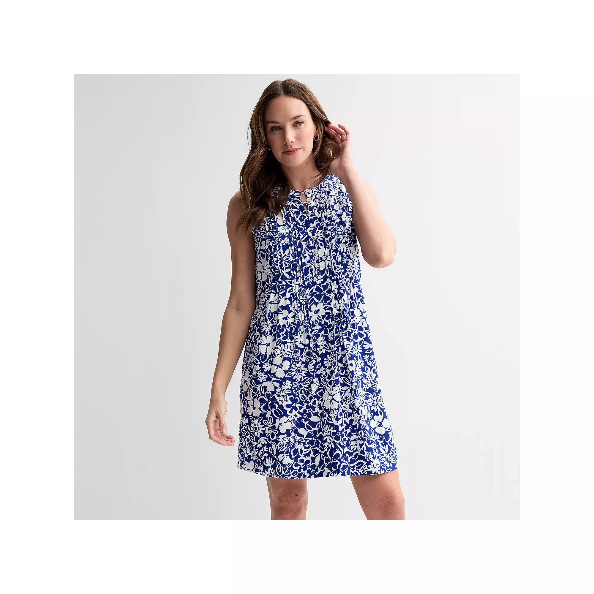 Women's Sonoma Goods For Life® Sleeveless Pintuck Dress, Size: XS, Blue Linework Floral Product Image