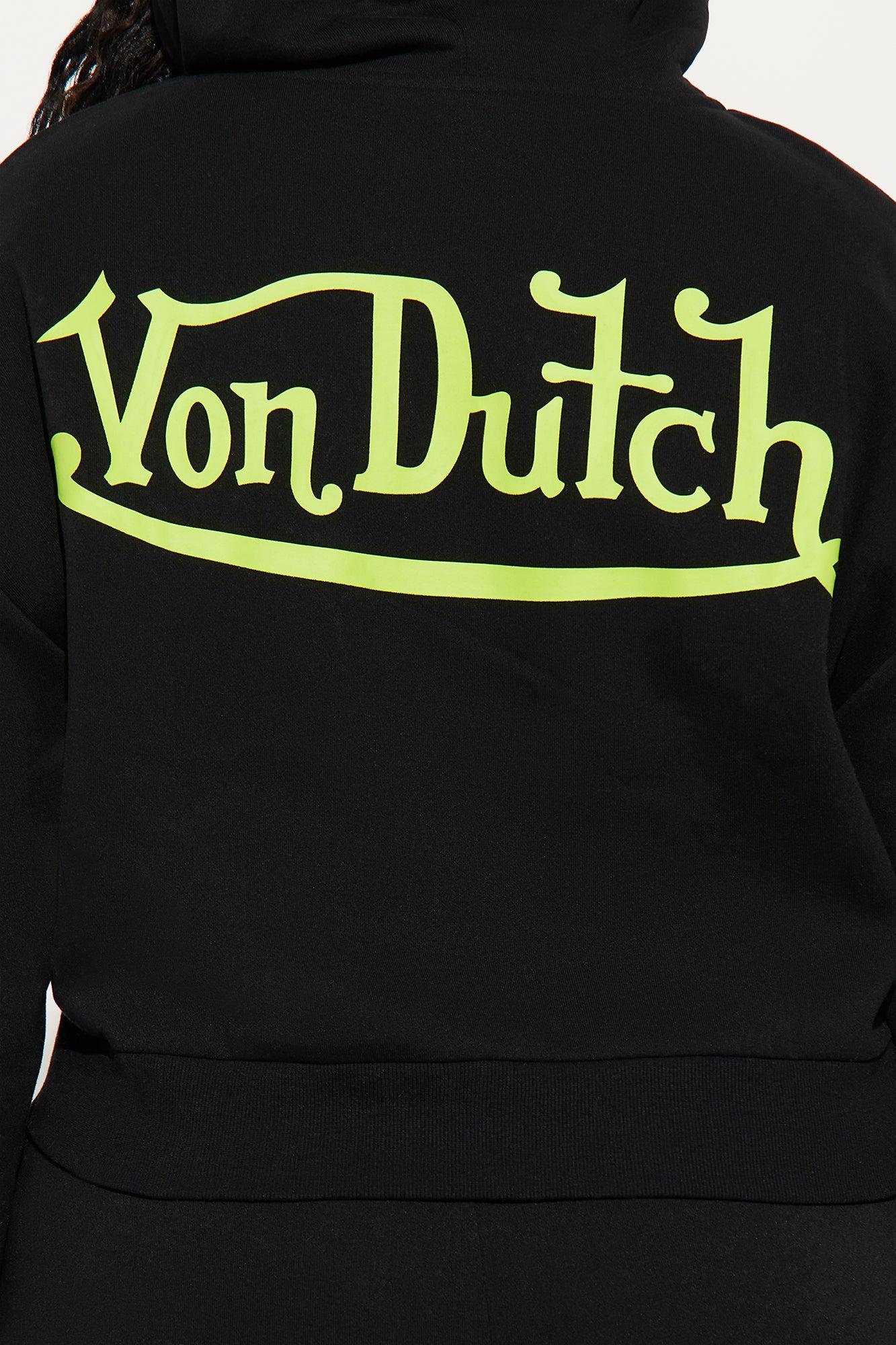 Von Dutch Embroidered Cropped Hoodie - Black/Green Product Image