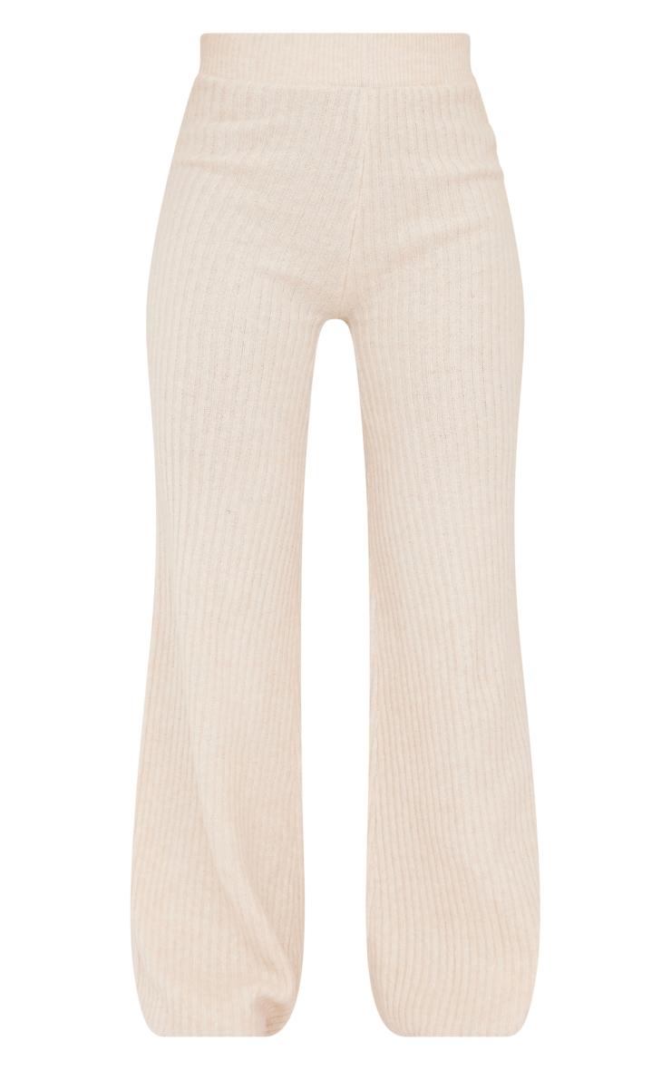 Oatmeal Luxe Rib Knit Wide Leg Pants Product Image