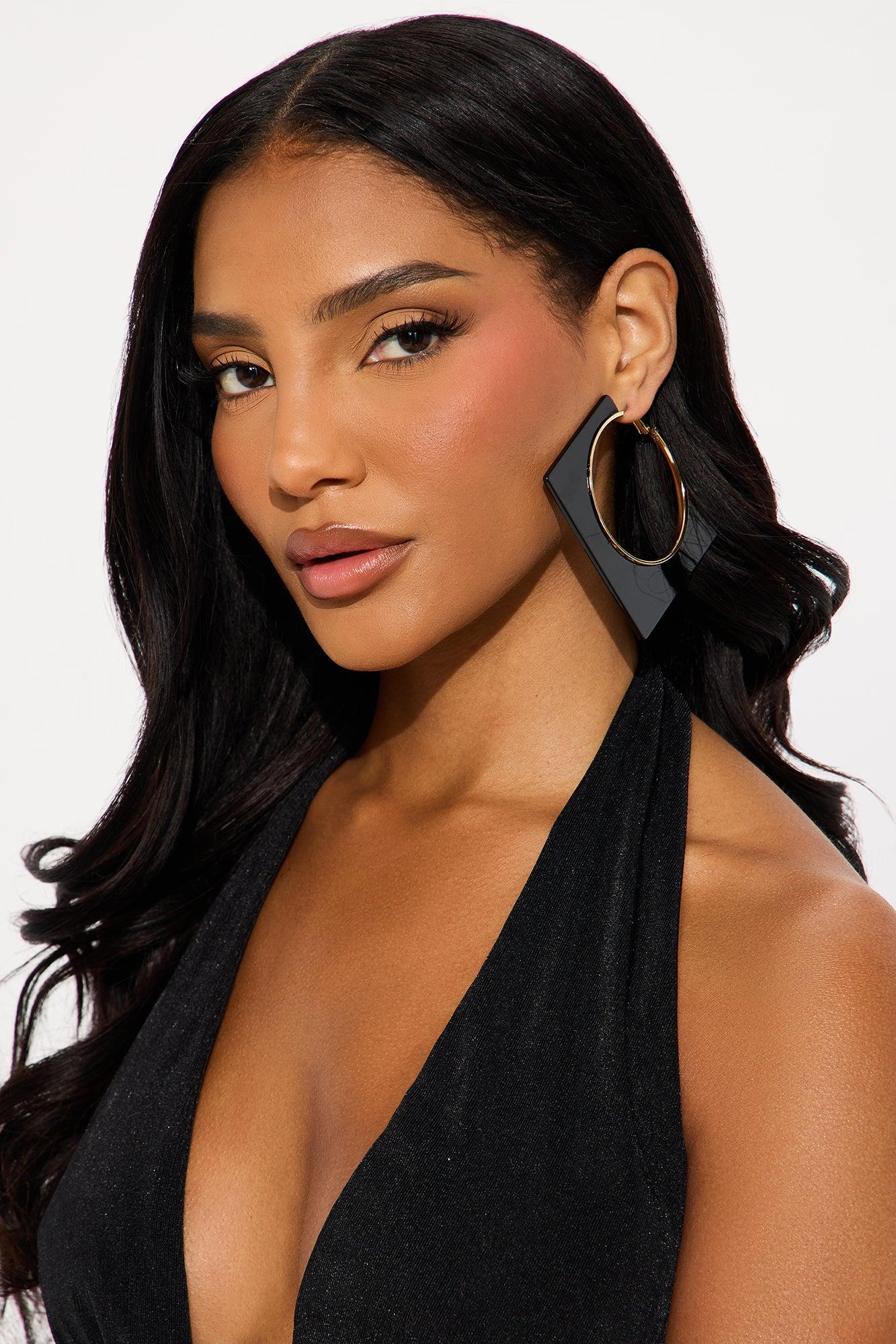 Jolie Abstract Hoop Earrings - Black Female Product Image