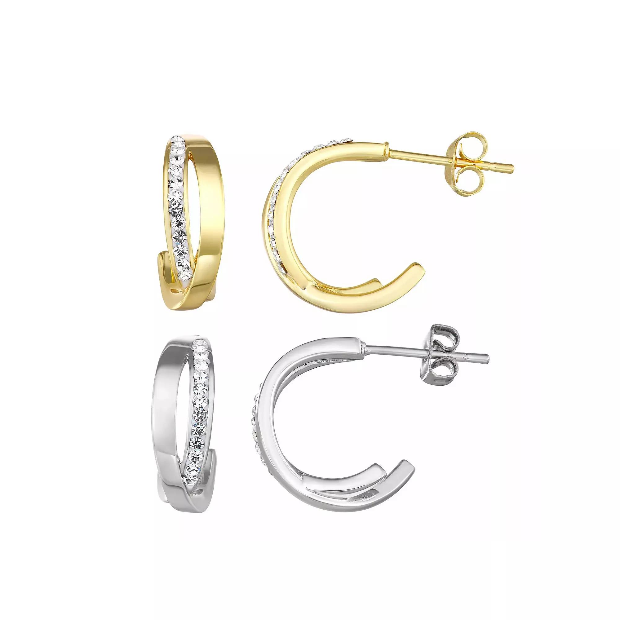 Chrystina Two-Tone Crystal C-Hoop Earring Set, Women's, Two Tone Product Image