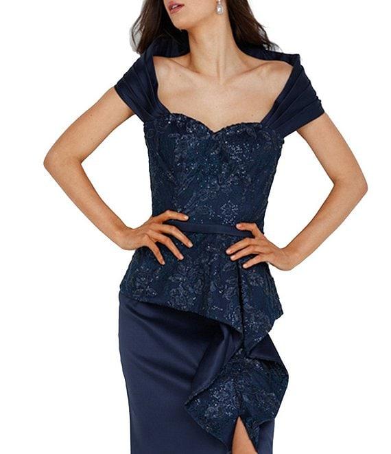 Terani Couture Lace Sweetheart Neck Cap Sleeve Front Slit Mermaid Gown Product Image