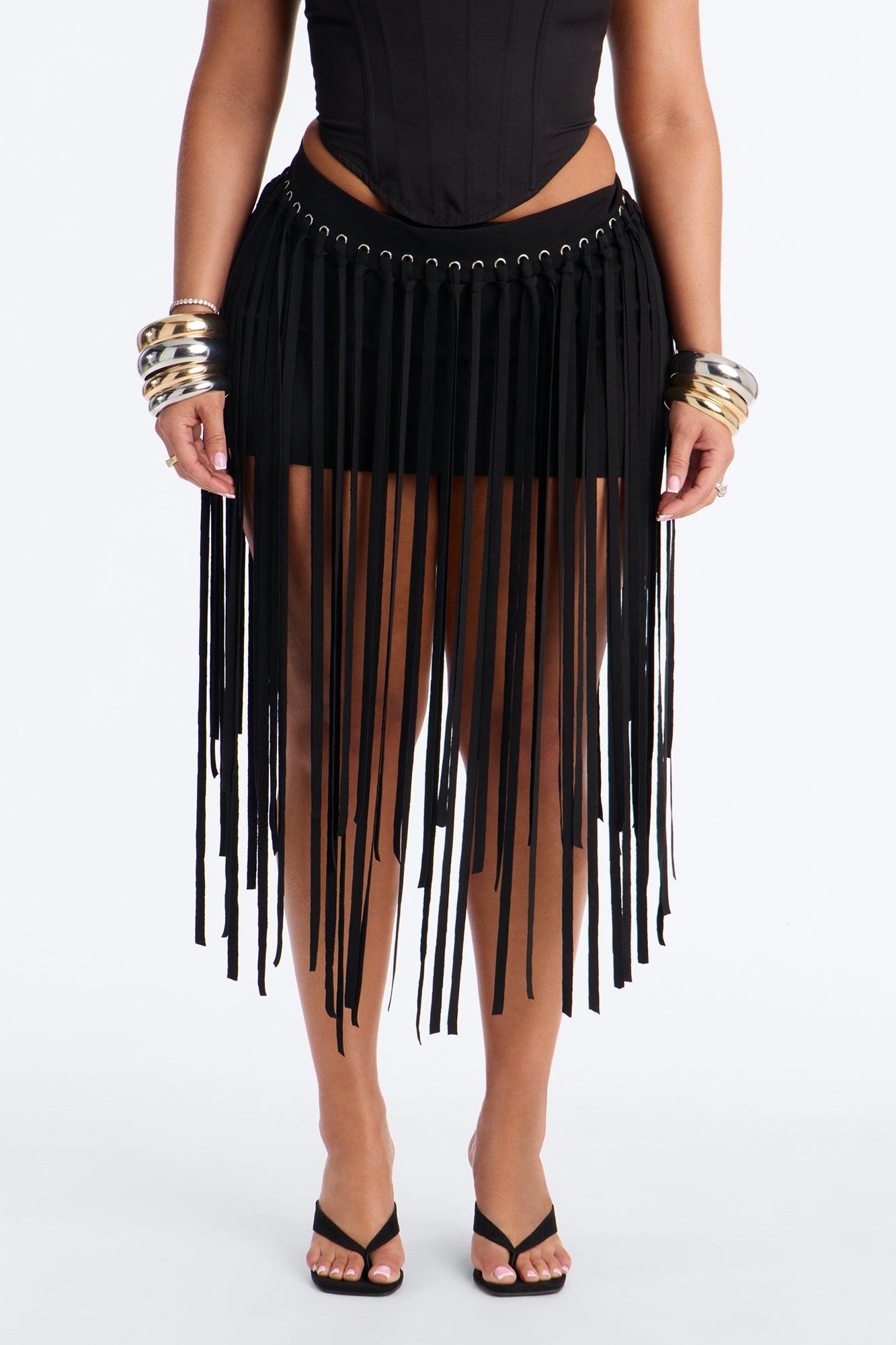 Indio Nights Fringe Skort - Black Female Product Image