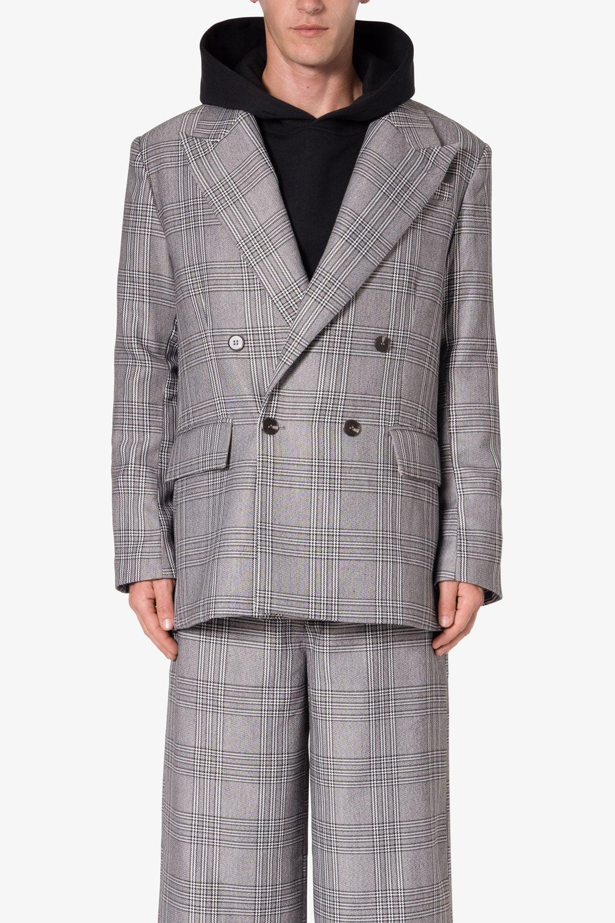 Double Breasted Suit Jacket - Black/Grey Product Image