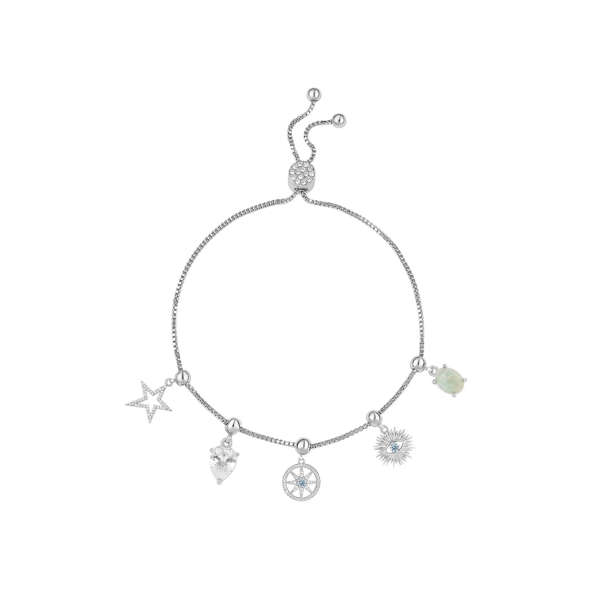 Brilliance Silver Plated Charm Bracelet, Women's, Size: 8", Silver Tone Teamcolor Product Image