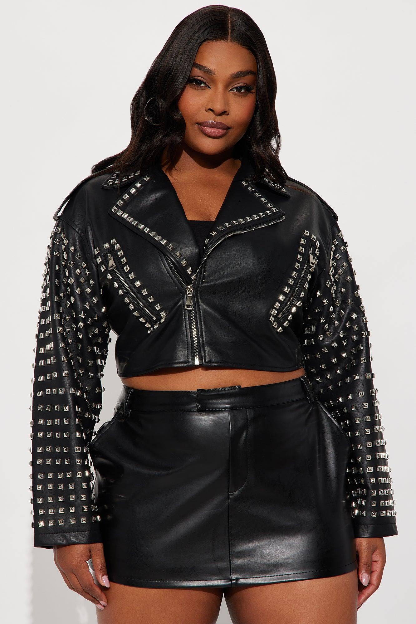 On Tour Studded Faux Leather Moto Jacket - Black Female Product Image