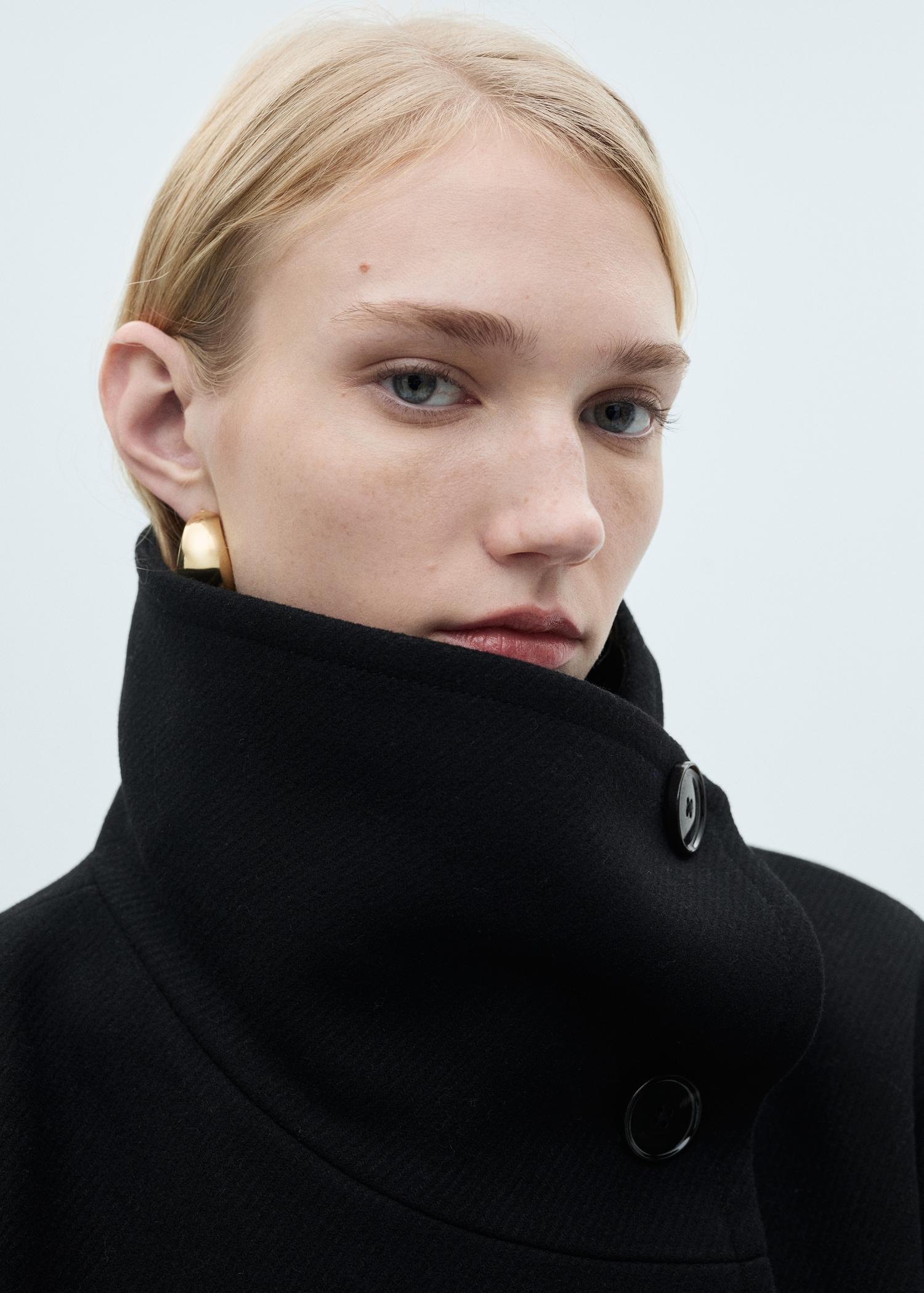 Midi wool coat with wraparound collar - Women | MANGO USA Product Image