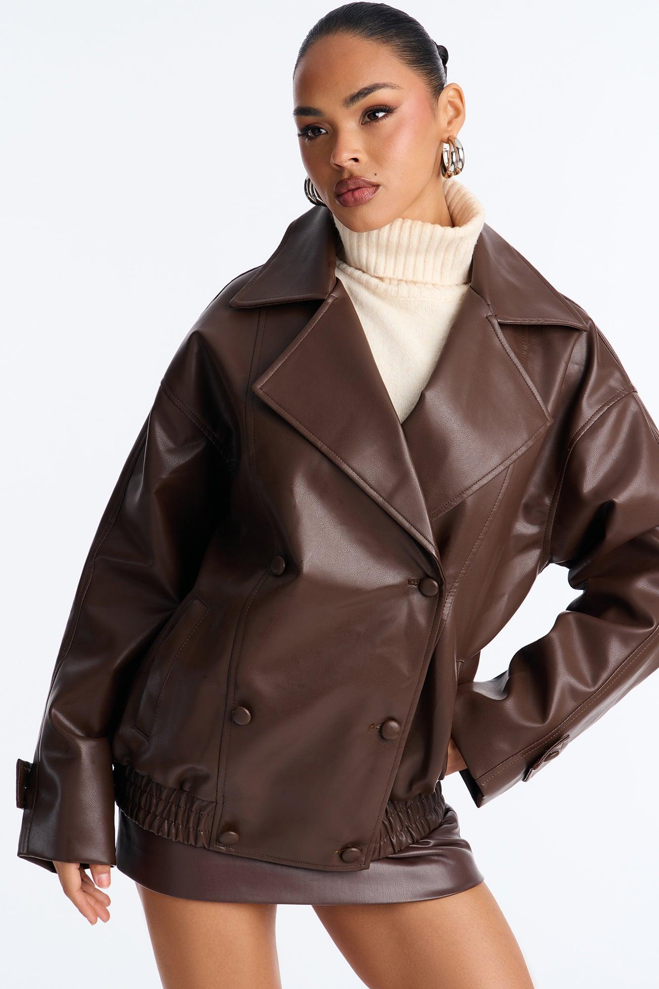 Valentina Faux Leather Oversized Bomber Jacket - Chocolate Female Product Image