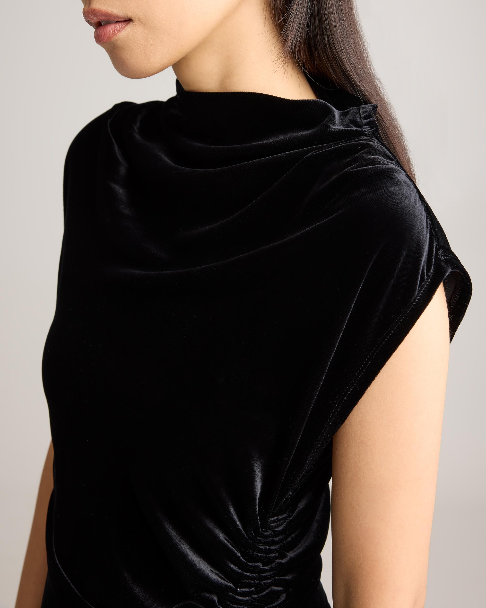 Quince | Women's Stretch Silk Velvet Ruched Midi Dress Size XL Product Image