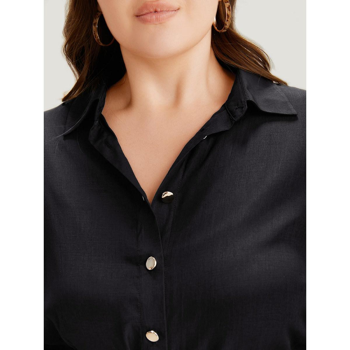 Plus Size Halloween Plain Button Up Shirt Collar Buckle Detail Coat Women Black Plain Belt Dailywear Jackets BloomChic 30/6X Product Image