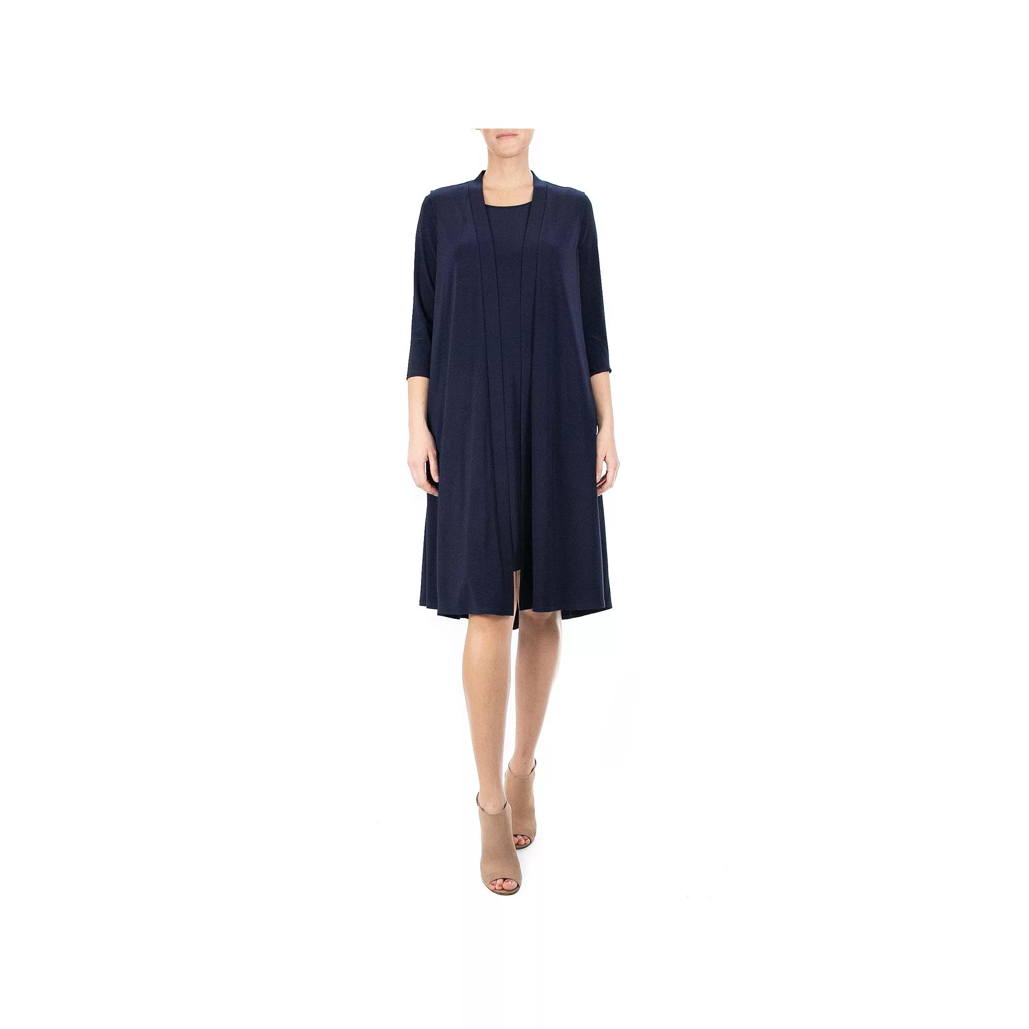 Women's Nina Leonard Godet Duster & High-Low Hem Dress Set, Size: Small, Blue Product Image