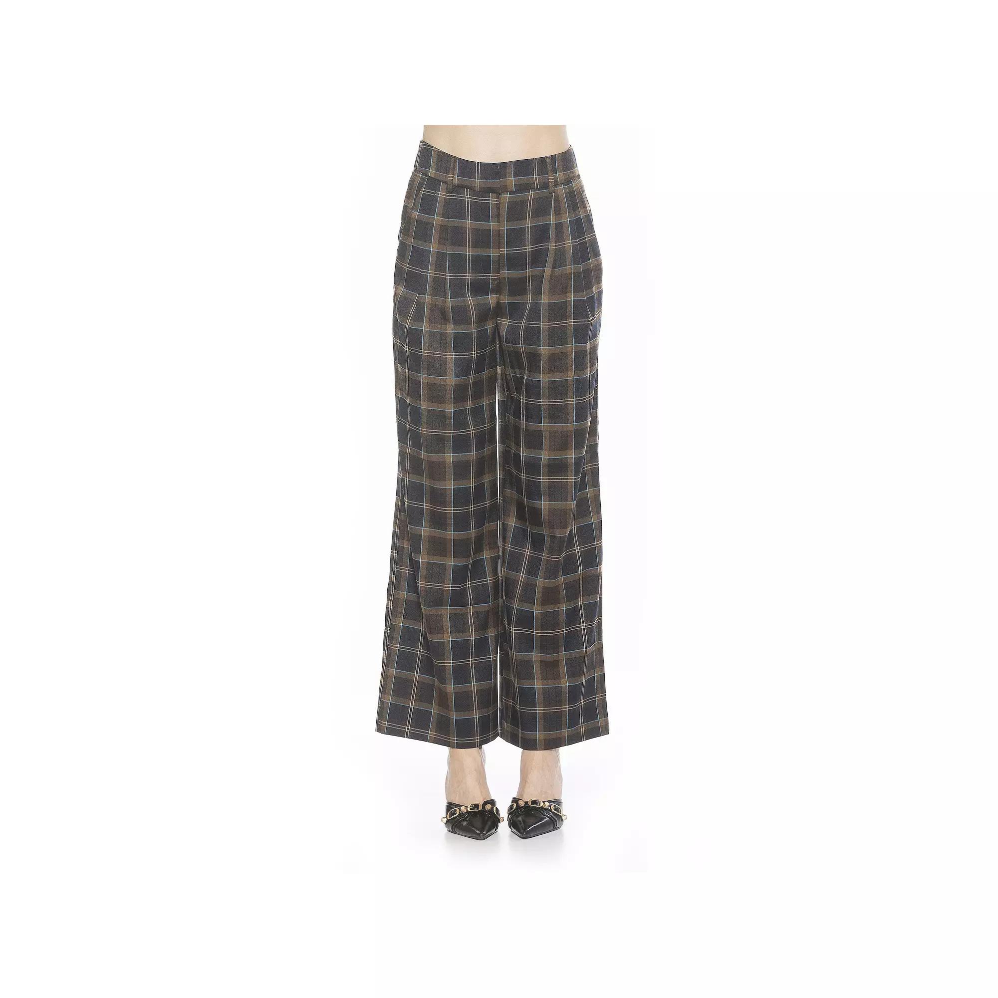 Women's ALEXIA ADMOR Elodie Plaid Front Zip Wide Leg Pants,  Product Image