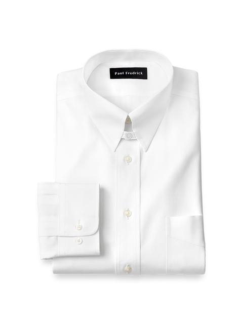 Non-Iron Cotton Pinpoint Solid Snap Tab Collar Dress Shirt - White Product Image