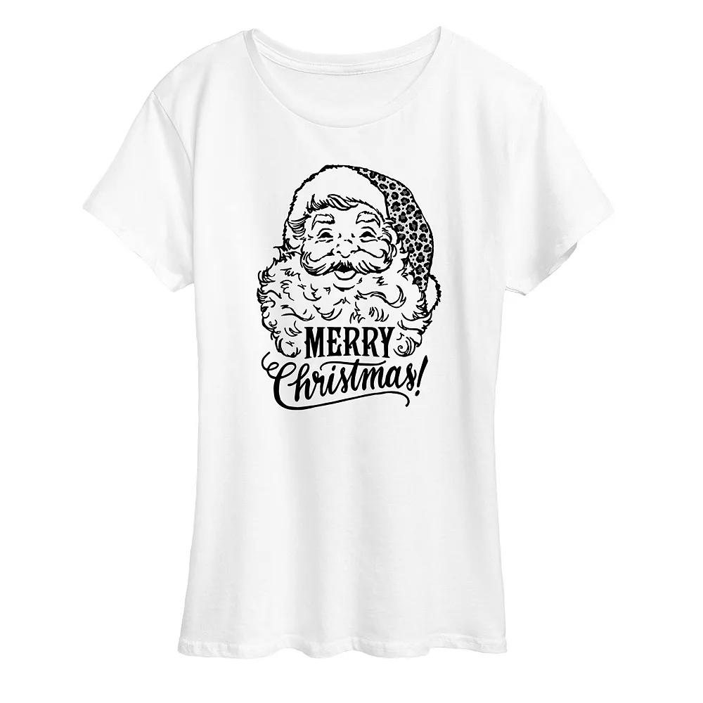 Women's Vintage Santa With Leopard Hat Christmas Graphic Tee, Girl's,  Product Image