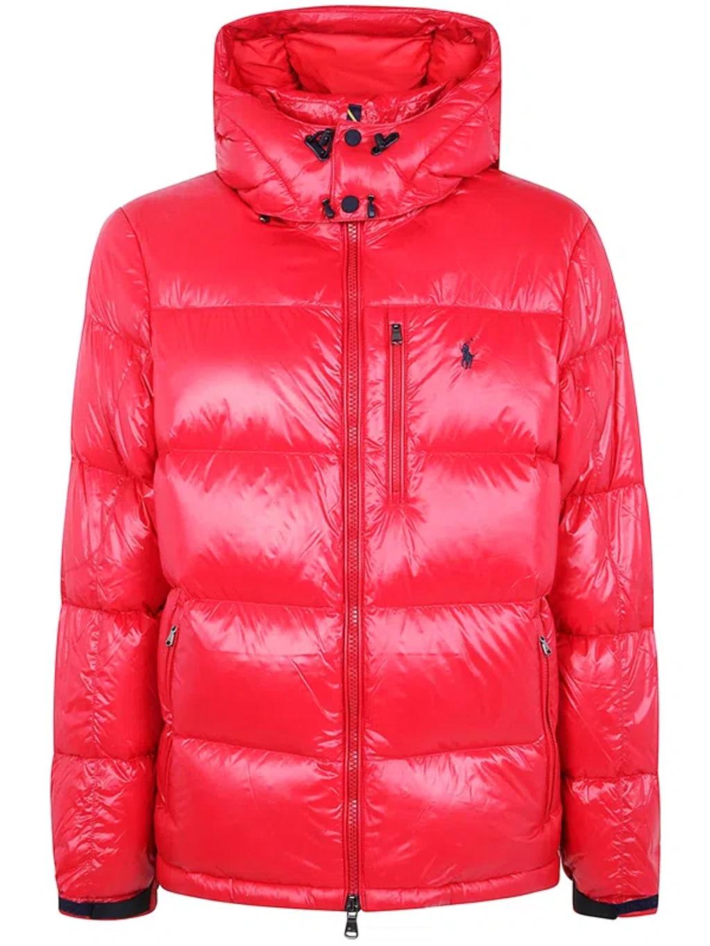POLO RALPH LAUREN The Gorham Glossed Down Jacket With Detachable Hood In Red Product Image