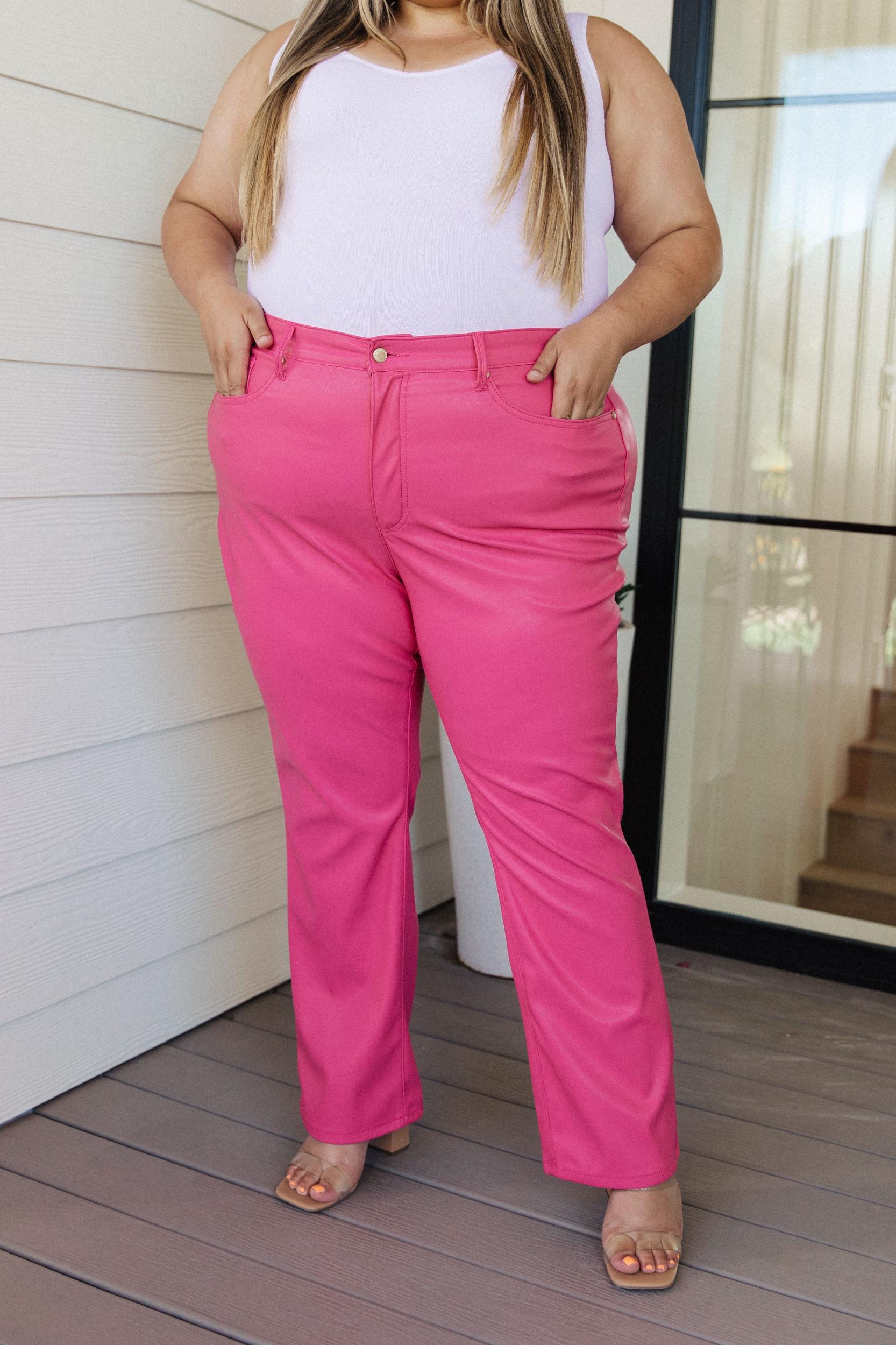 Tanya Control Top Faux Leather Pants in Hot Pink (Online Exclusive) Product Image