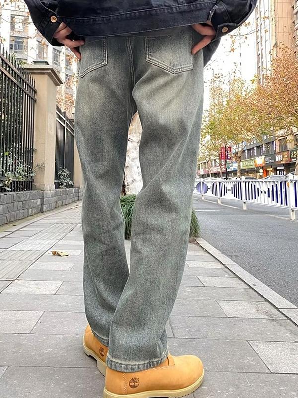 Men's Vintage Wash Denim Loose Jeans Product Image