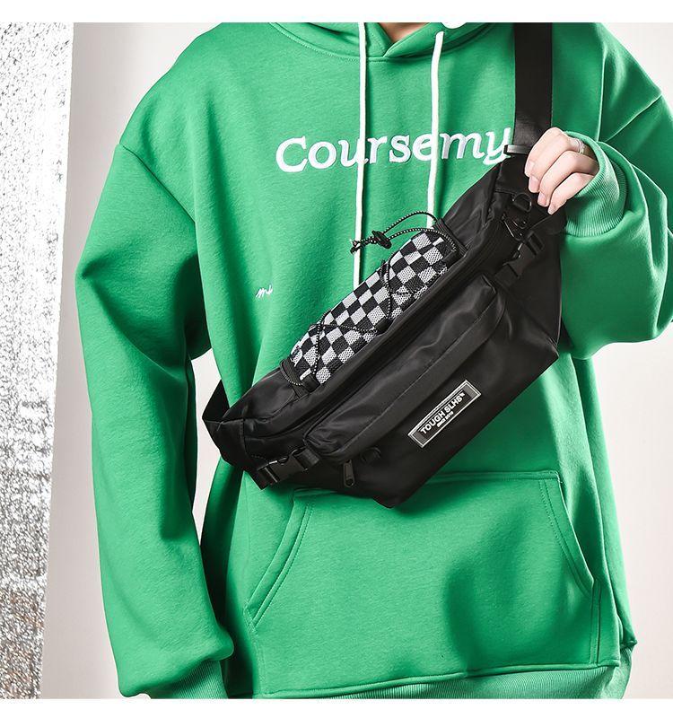 Set: Checkered Panel Drawstring Sling Bag + Bag Charm Product Image