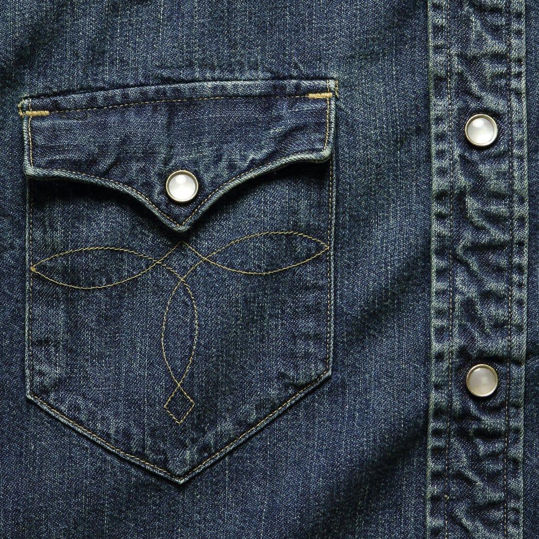 Slim Fit Denim Western Shirt - Dark Wash Product Image