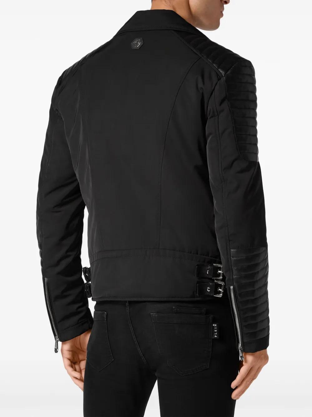 padded-detail leather biker jacket Product Image