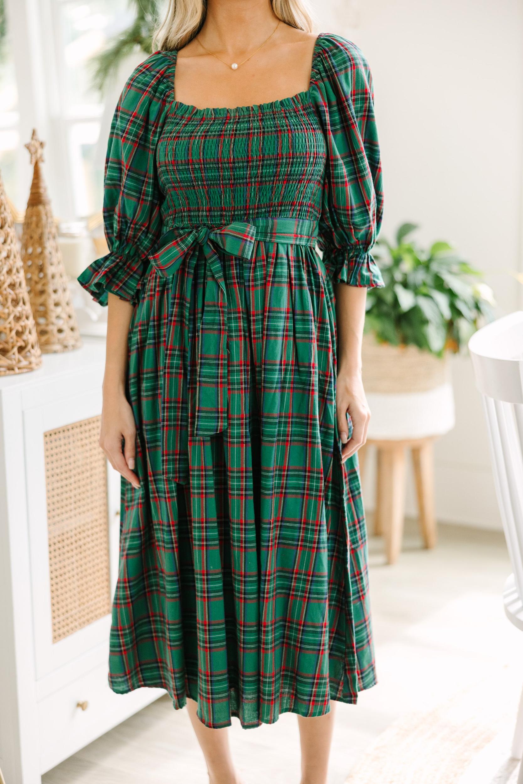 All I Want Green Tartan Plaid Midi Dress Female Product Image