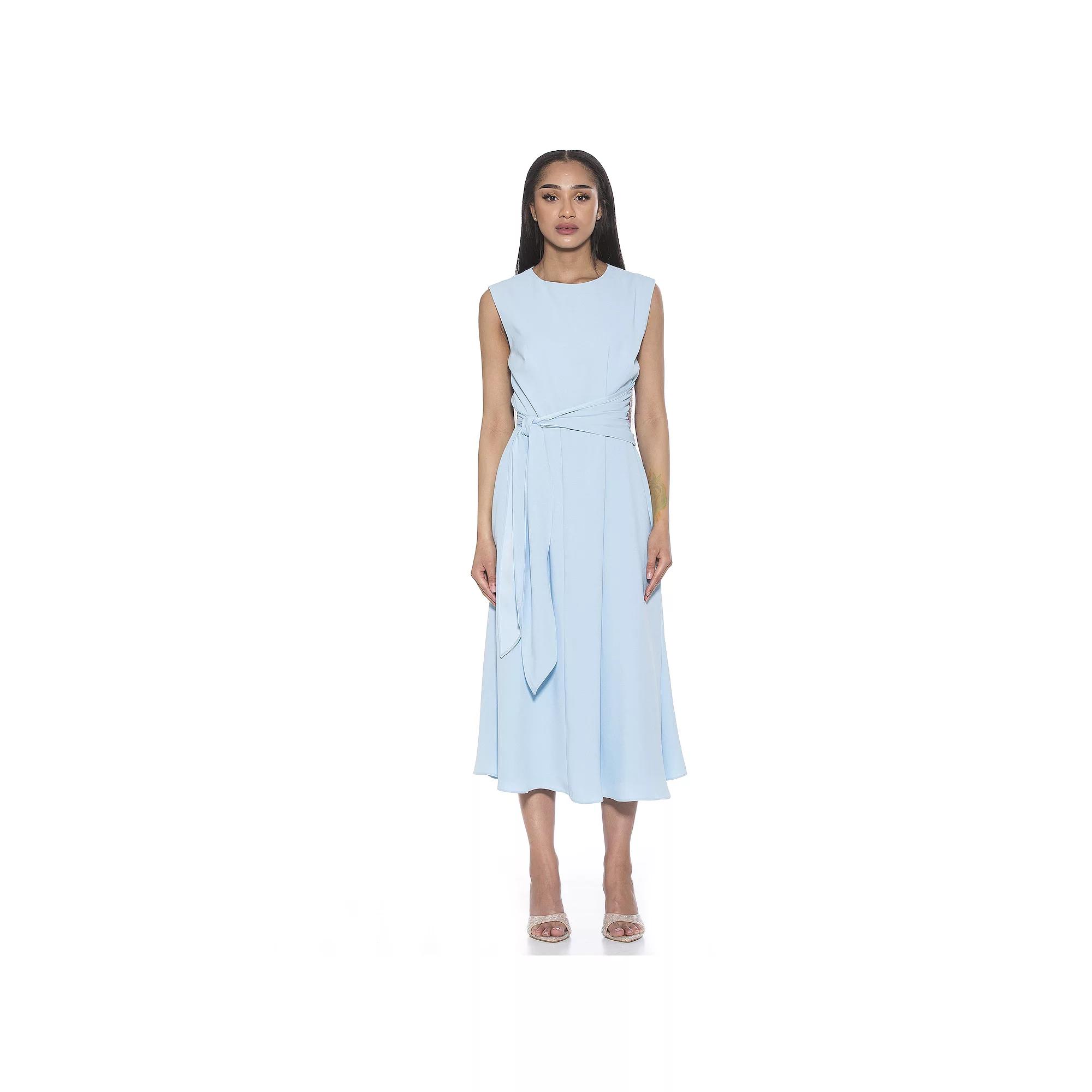 Women's ALEXIA ADMOR Paris Crewneck Asymmetric Draped Midi Dress, Size: 8, Halogen Blue Product Image