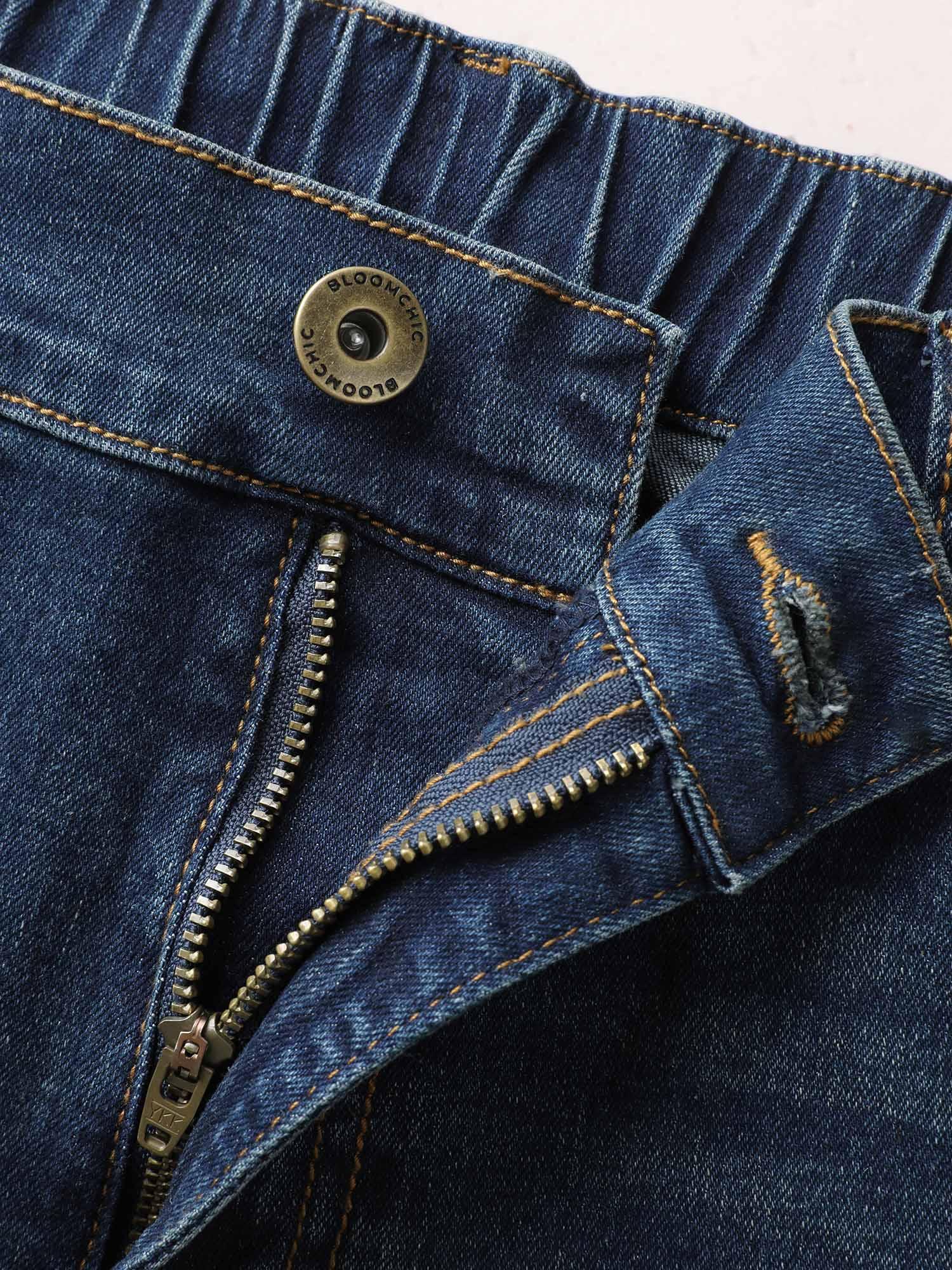 Stretch Denim Pocket Distressing Slim-Fit Jeans Female Product Image