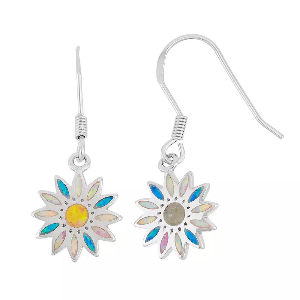 Sterling Silver Lab-Created Opal Daisy Drop Earrings, Women's, Multicolor Product Image